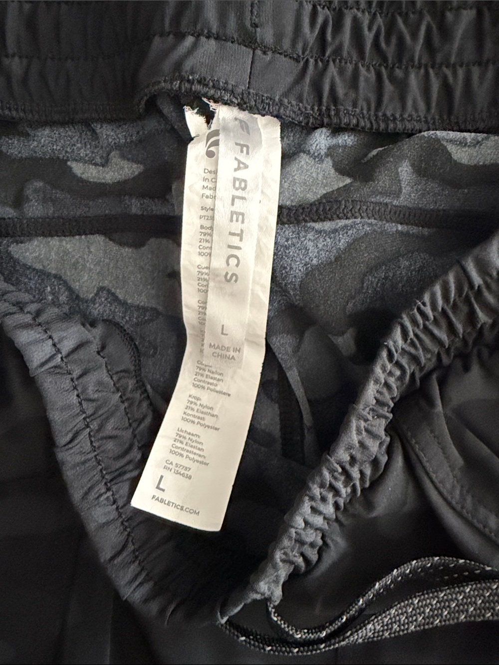 Fabletics Women’s Black & Dark Gray Camo Lined Athletic Shorts